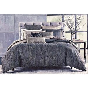 Hudson Park Collection Deco Fan King Duvet Cover, Black Grey, New